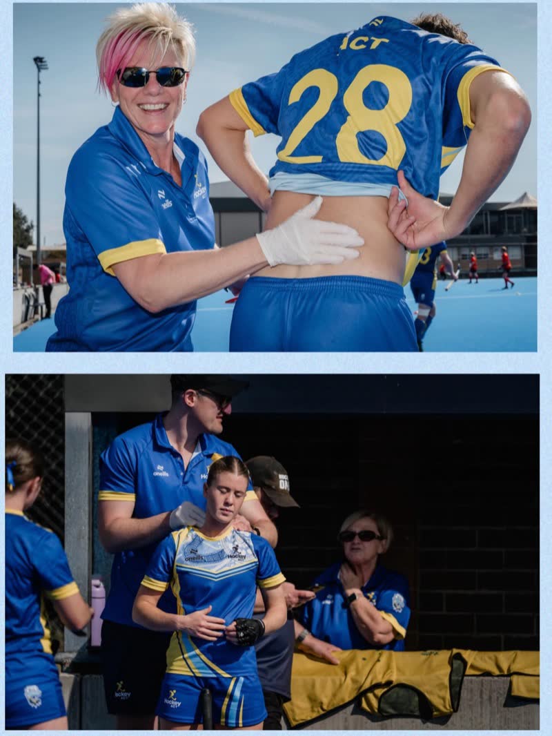 Powerhouse Canberra Instagram post: two photos of their physio treating ACT players at the Under 21 National Championships
