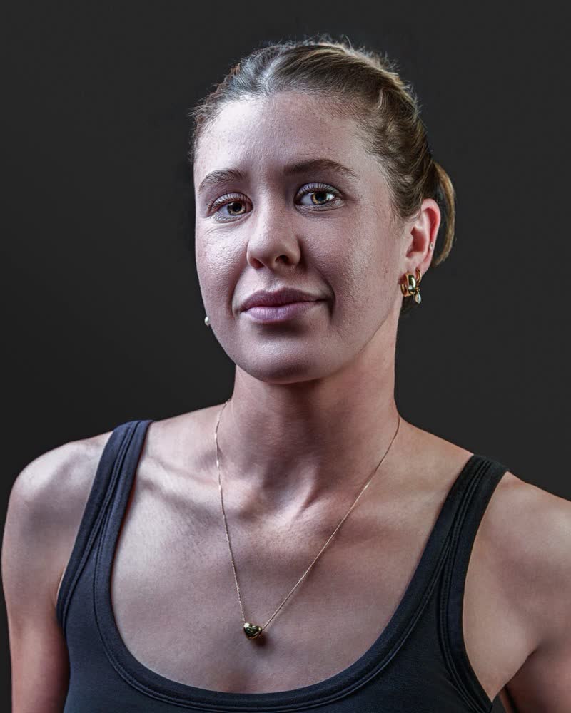 Lucy Nash, Hockey ACT, studio identity portrait on black