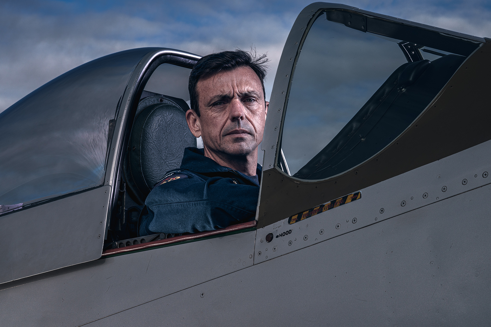 FLTLT Tulk in cockpit, blue sky